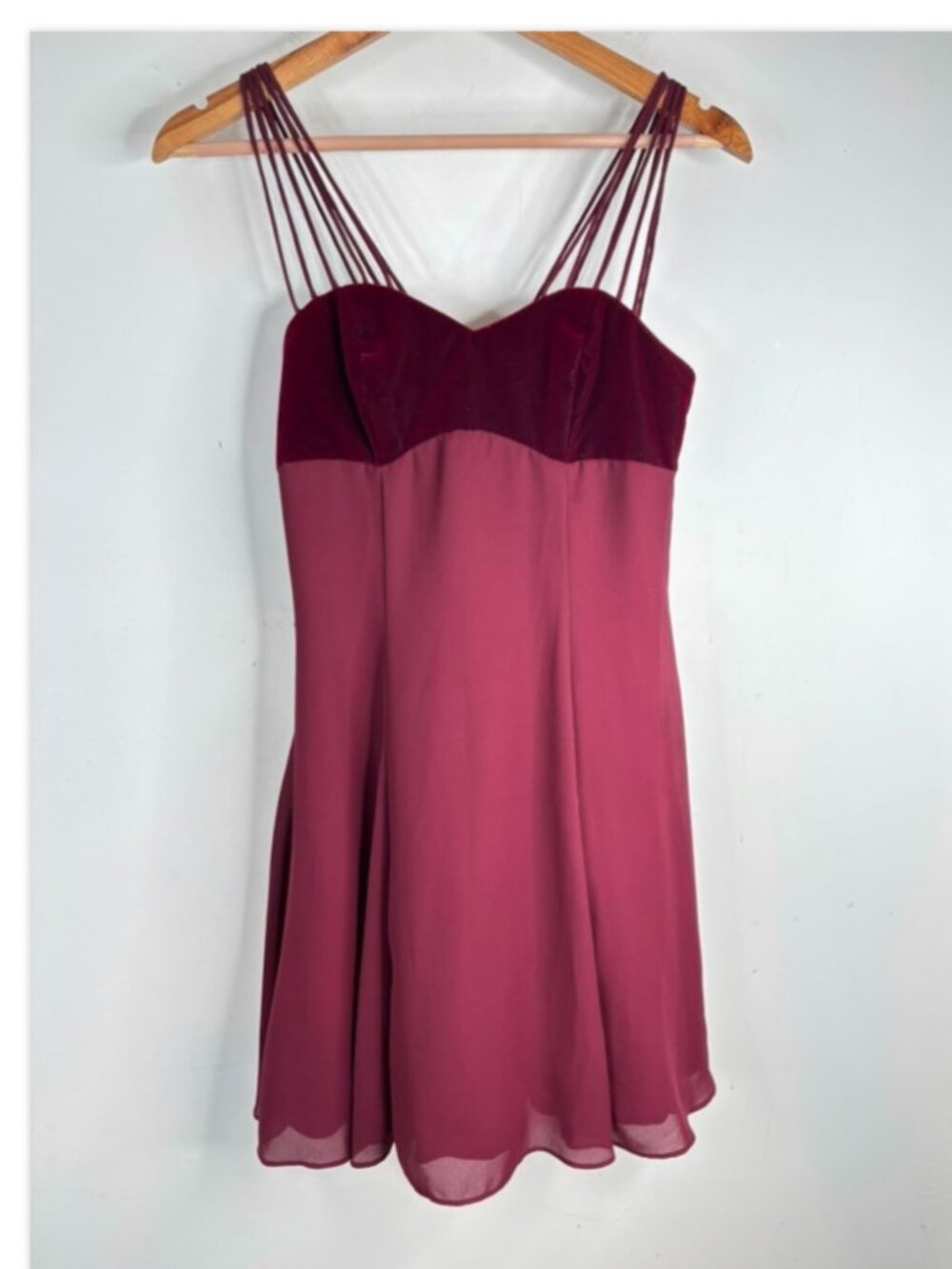VTG 90s Jump Velvet Babydoll Dress 3/4 Multi Strap Burgundy Y2K Goth Whimsigoth